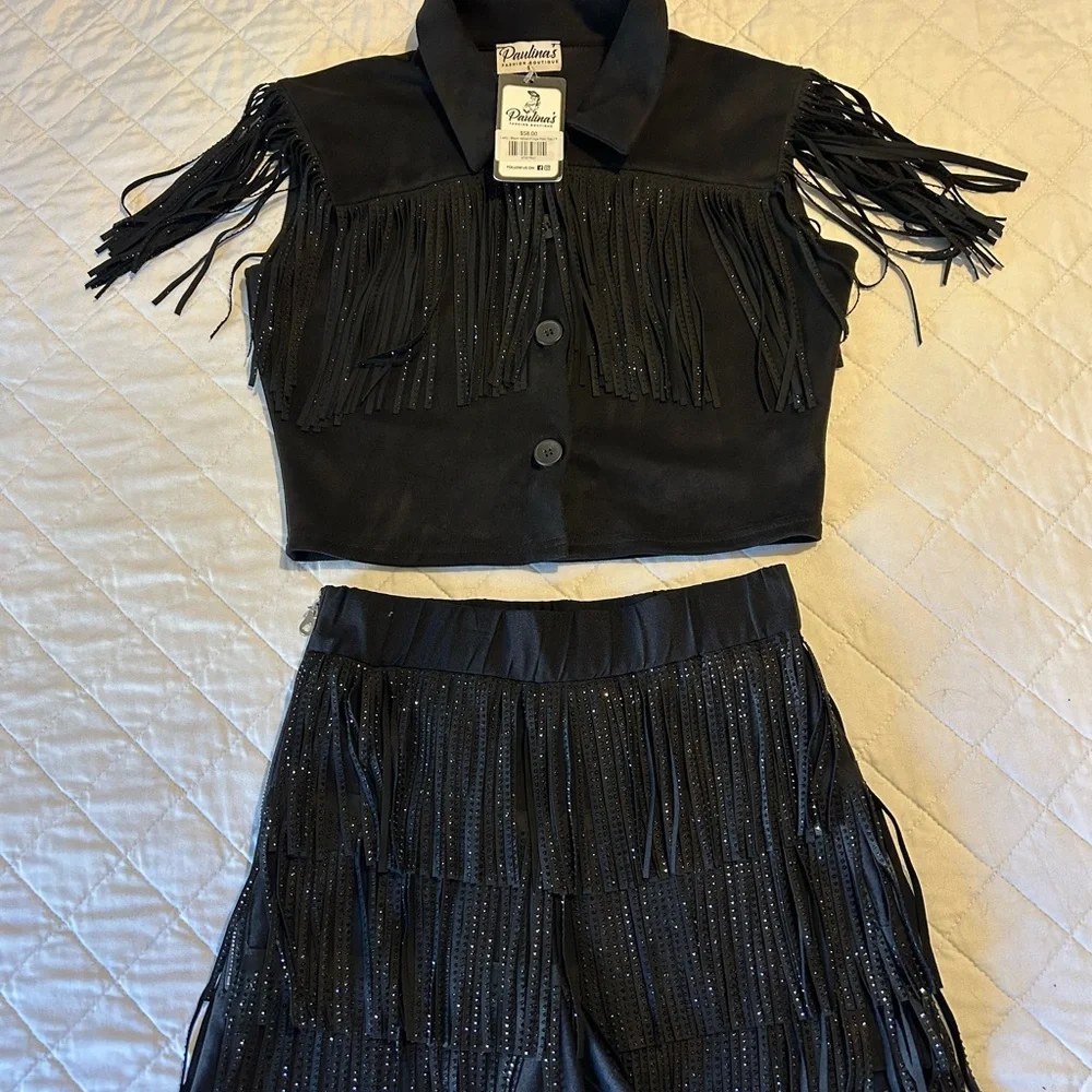Black Fringe Two-Piece Set - Picture 7 of 13